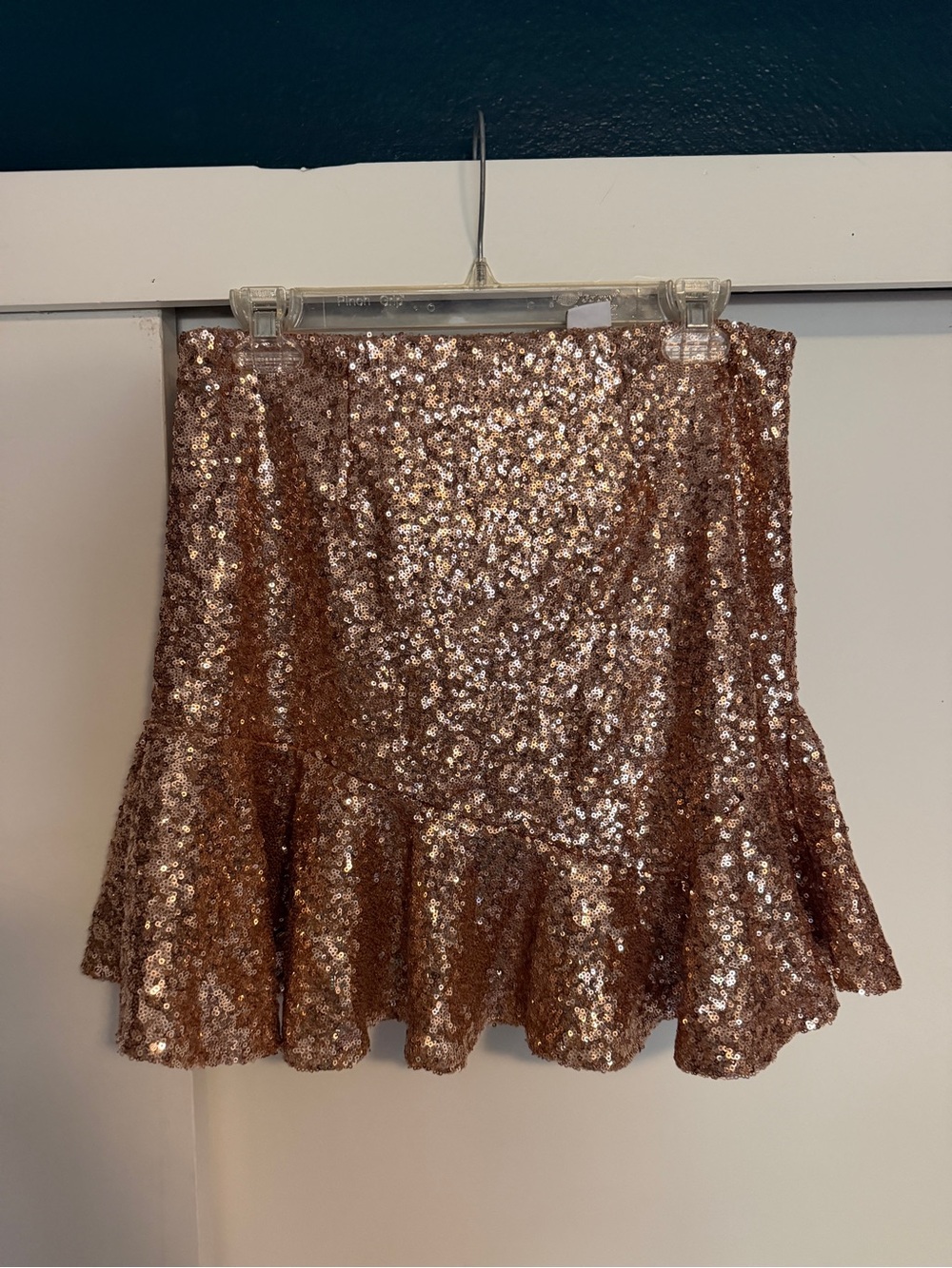 Angel Biba Rose Gold Sequin Ruffle Mini Skirt